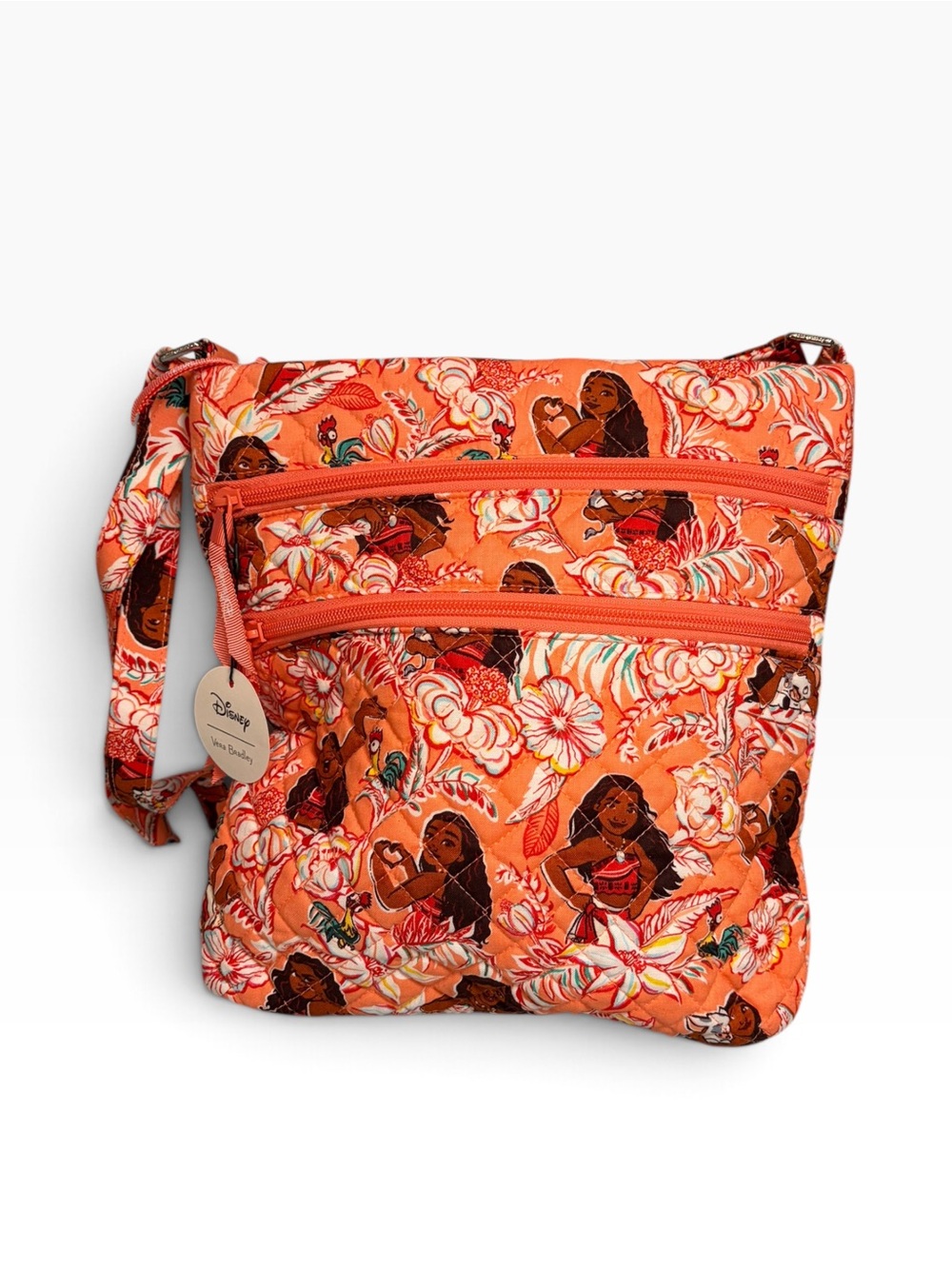 Disney Vera Bradley Moana Coral Floral Crossbody Triple Zip Hipster Purse